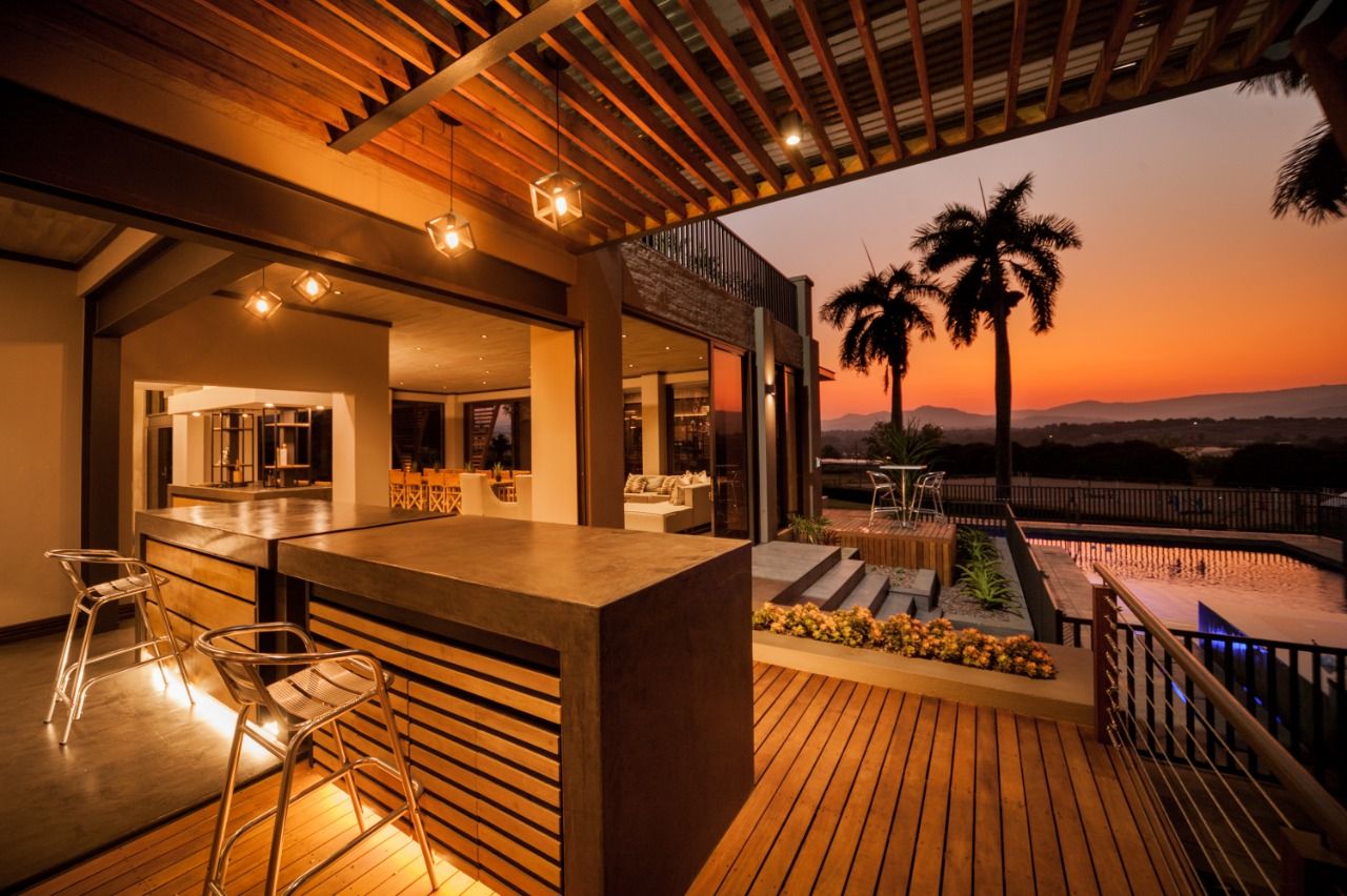 Outdoor bar on the deck at sunset