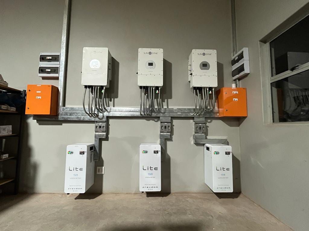 Three inverters with batteries and isolators