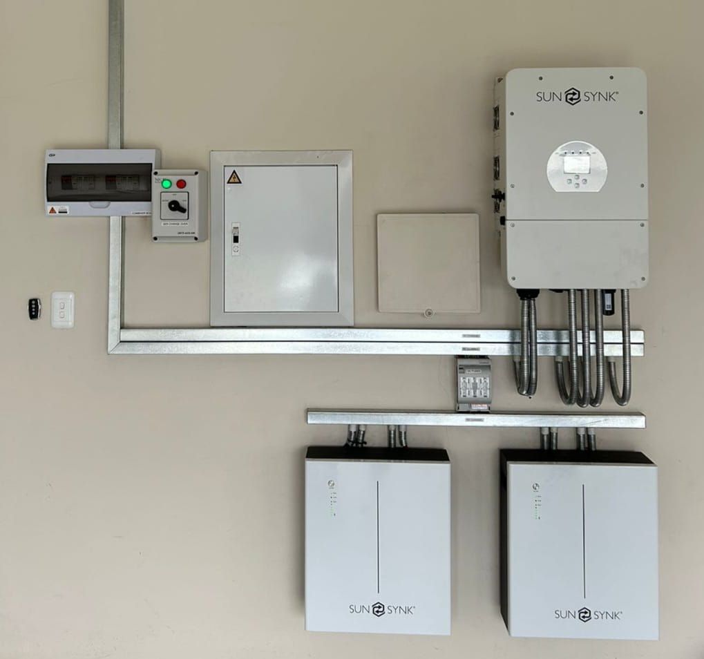 Inverter, DB and two batteries with trunking